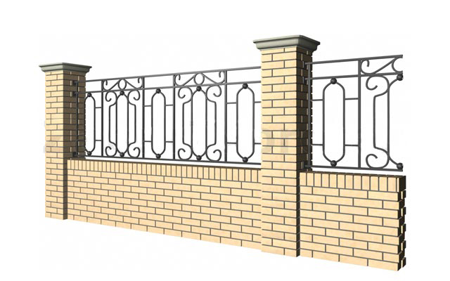 Забор с кованной вставкой и основание из бетонных блоков Одесса